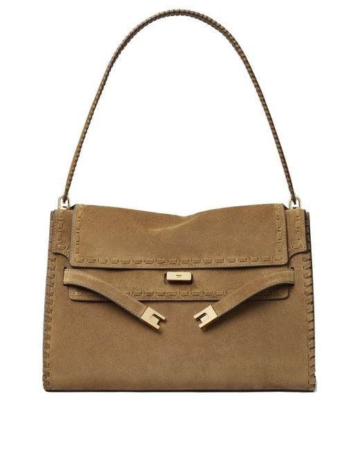 Tory Burch Brown "Lee Radziwill" Suede Large Shoulder Bag
