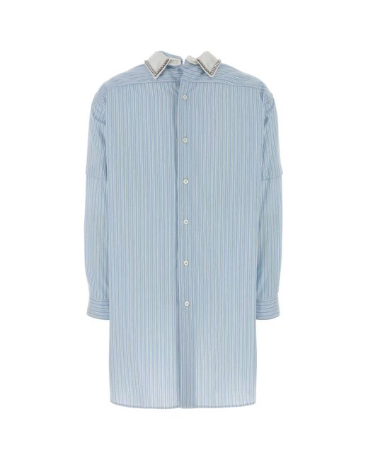 Prada Blue Embroidered Poplin Blouse