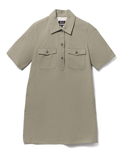 A.P.C. Gray A-Line Dress With Front Button Placket