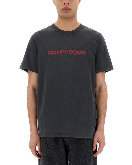 Courreges Black Logo Print T-Shirt With Vintage Aesthetic for men