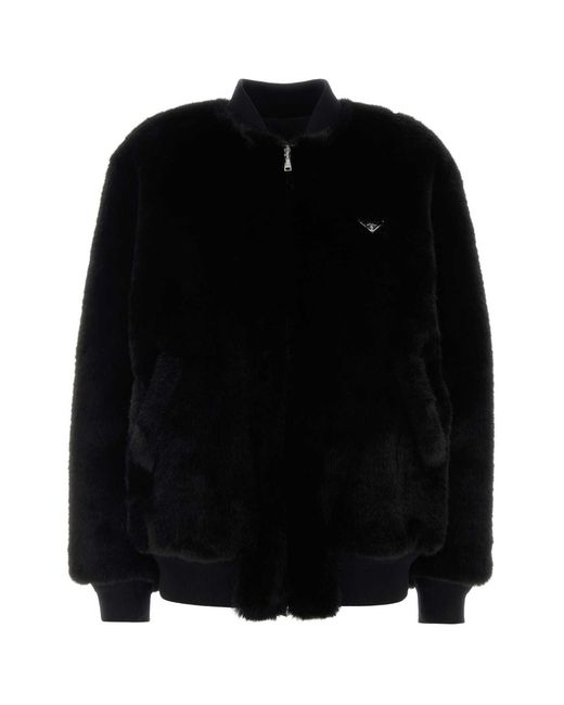 Prada Black Eco Fur Bomber Jacket