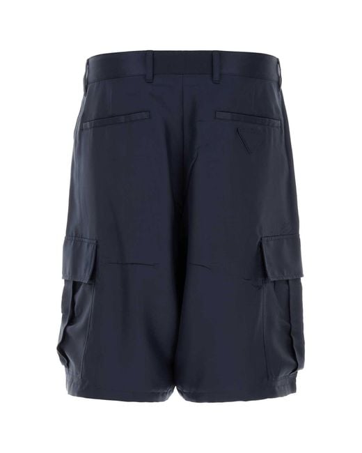 Prada Dark Blue Silk Bermuda Shorts for men