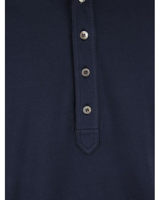 Fedeli Blue Five Long Sleeved Cotton Polo Shirt for men