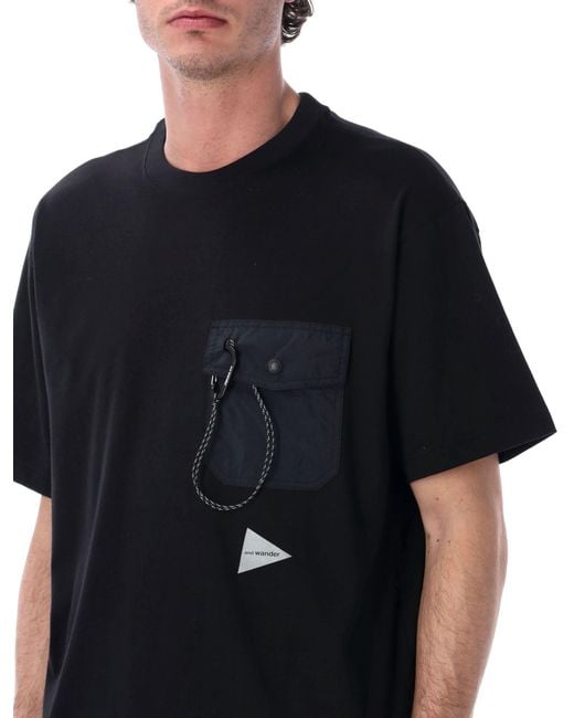And Wander Black Pocket T-Shirt for men