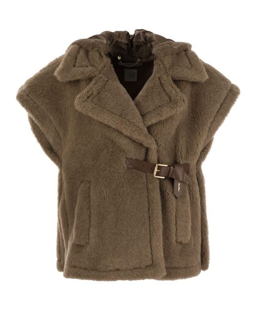 Max Mara Green Lanoso4 Teddy Fabric Vest Cape