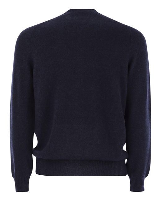Fedeli Blue Argentina Persia Cashmere Crew Neck for men