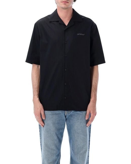 Off-White c/o Virgil Abloh Black Metal Arrow Short Sleeve Bowling Shirt Cotton for men