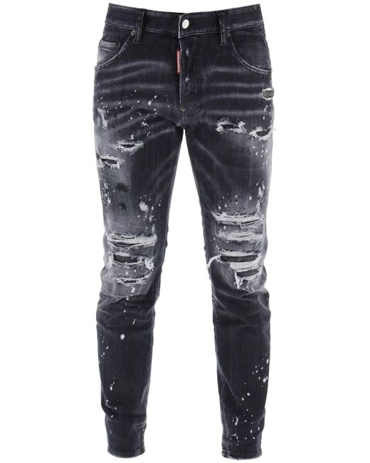 DSquared² Skater Jeans In Black Diamond & Studs Wash in het Blue voor heren