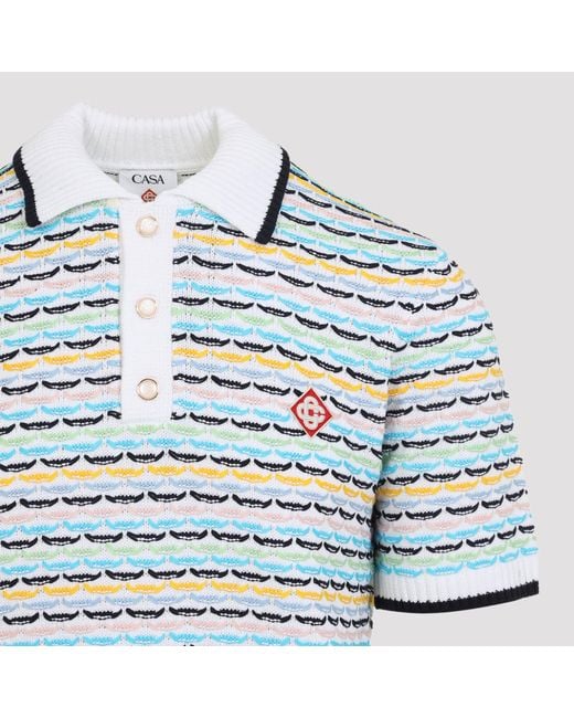 Casablanca Blue Multi Short-Sleeve Knitted Polo
