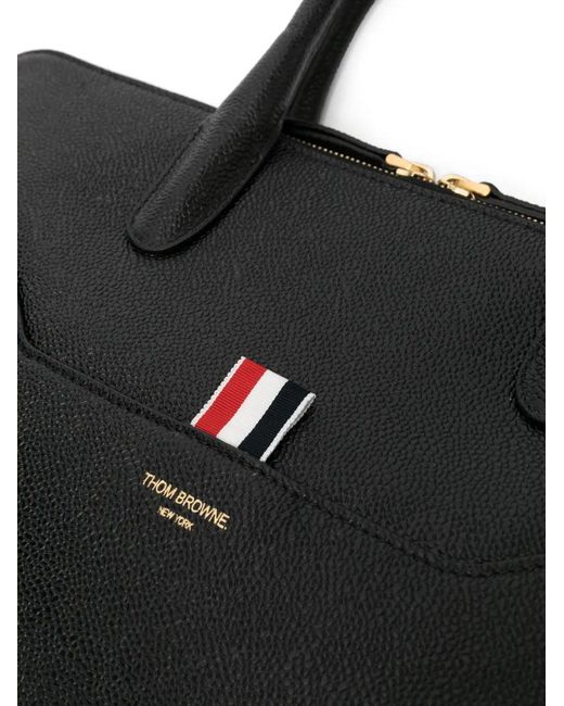 Thom Browne Black Schmale Aktentasche aus genarbtem Leder