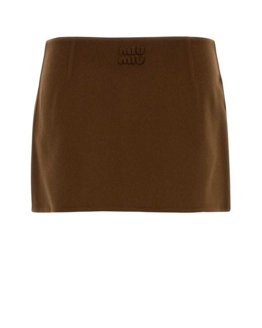 Miu Miu Brown Prince Of Wales Wool Midi Skirt