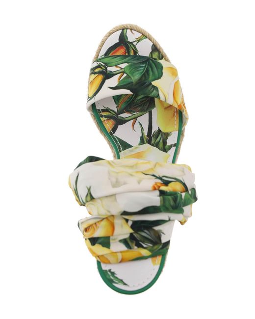 Sandali espadrillas in raso con zeppa di Dolce & Gabbana in Metallic