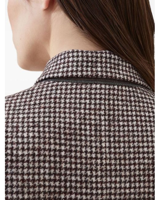 Brunello Cucinelli Brown Belted Blazer With Houndstooth Pattern