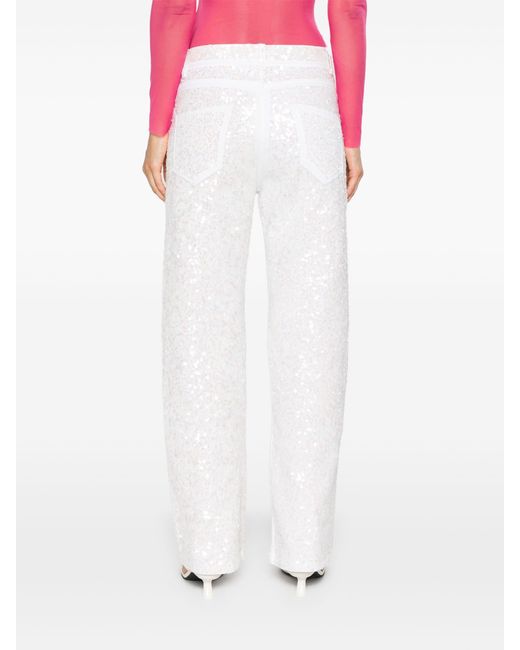 P.A.R.O.S.H. White Guff Sequin-Embellished Straight Jeans