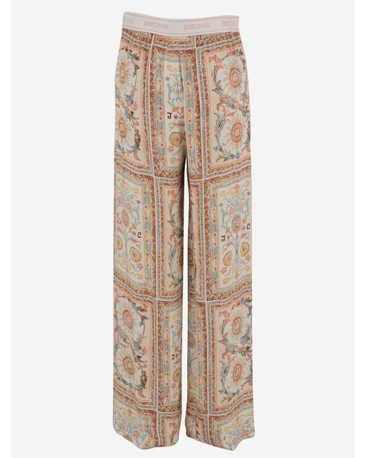 Just Cavalli Natural Trousers Floral Print Viscose