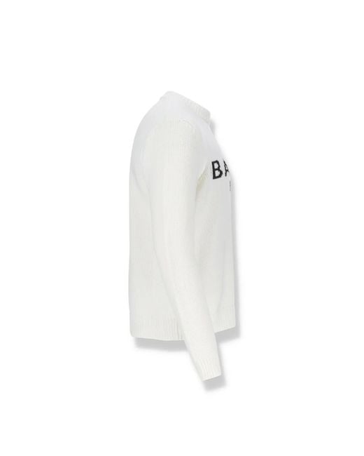 Balmain White Round-Neck Knitwear for men