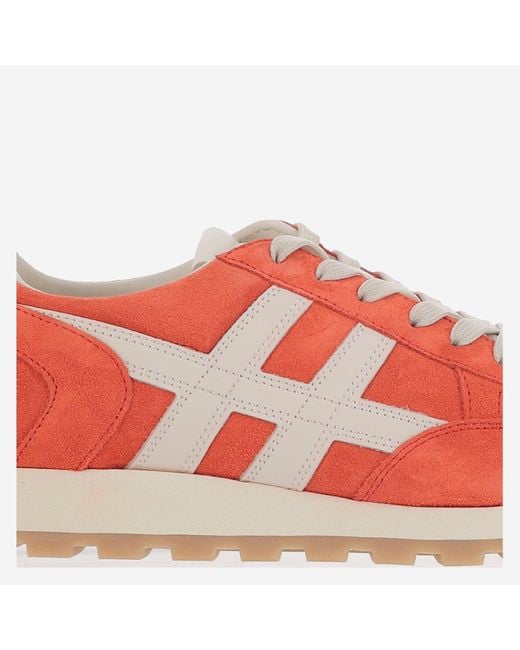 Hogan Red Suede Leather Sneakers With Round Toe And Iconic 'H' Emblem for men