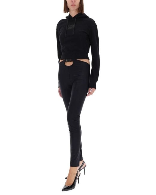 Versace Jeans Couture Black Cropped Sweatshirt With Baroque Logo Patch
