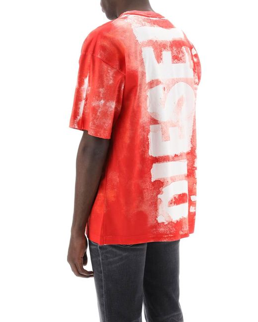 Camiseta impresa con logotipo de gran tamaño DIESEL de hombre de color Red