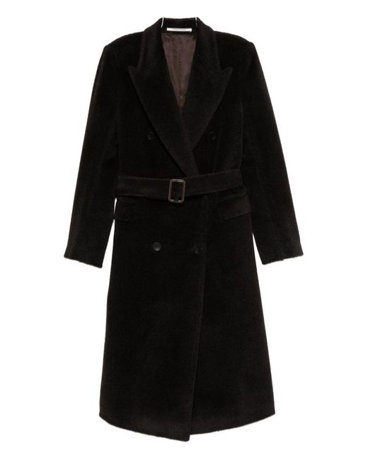 Tagliatore Black Double-Breasted Alpaca-Wool Coat