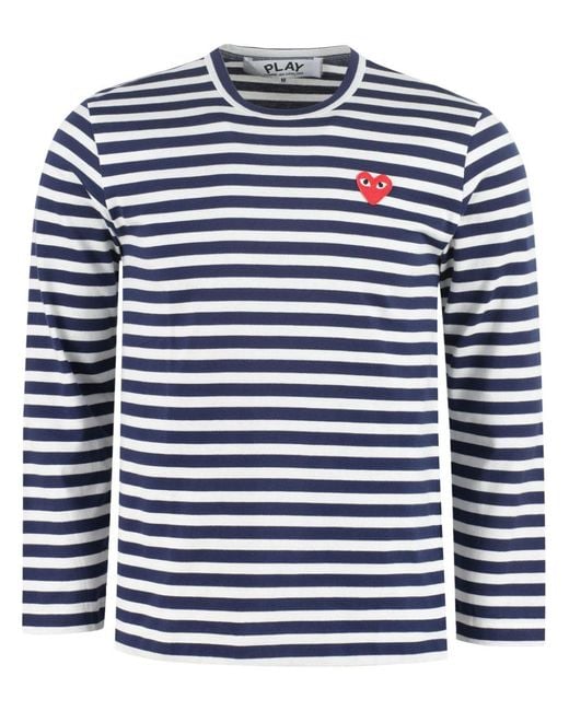 COMME DES GARÇONS PLAY Blue Striped T-Shirt With Logo for men