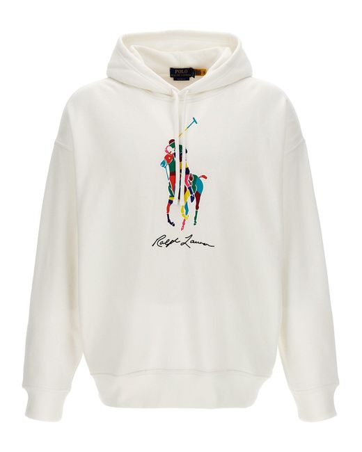 Polo Ralph Lauren White Logo Print Hoodie for men