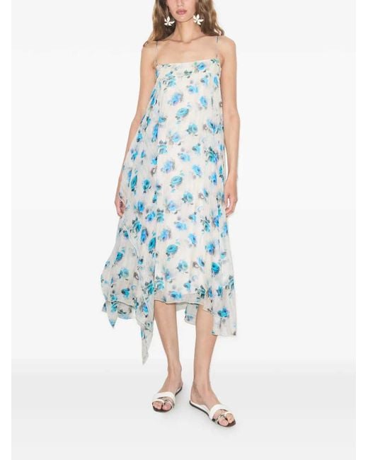 Tory Burch Blue Printed Silk Dress