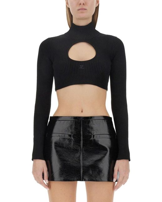 Courreges Black Ribbed Cropped Shirt