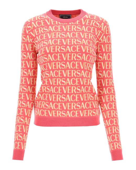 Versace ' Allover' Crew Neck Sweater in het Red