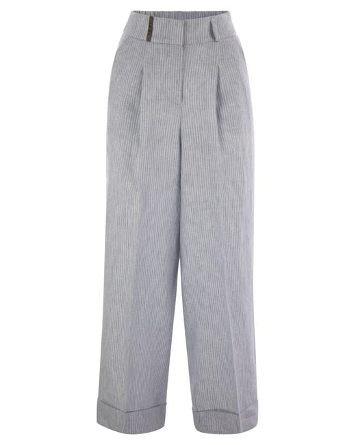 Pantaloni Di Lino Con Motivo A Strisce di Peserico in Gray