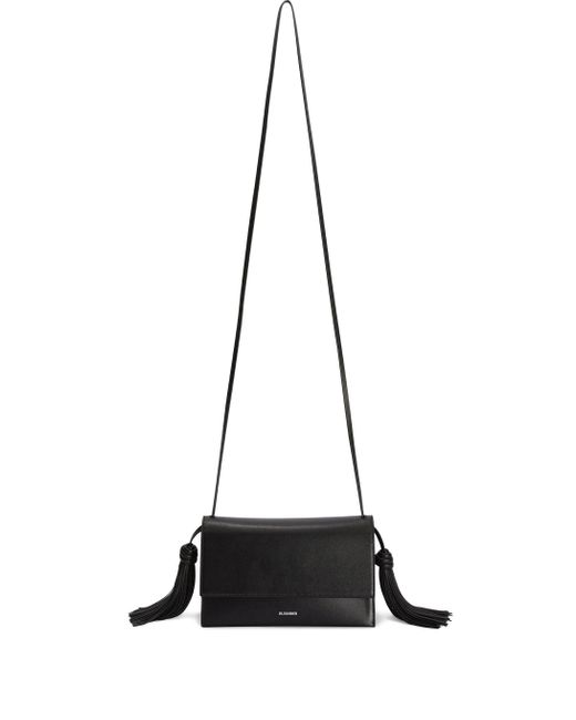 Jil Sander Black Tassel Schwarzes Kalb Leder Crossbody Tasche