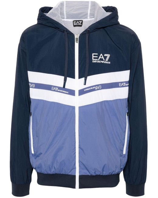 EA7 Blue Printed Nylon Jacket for men