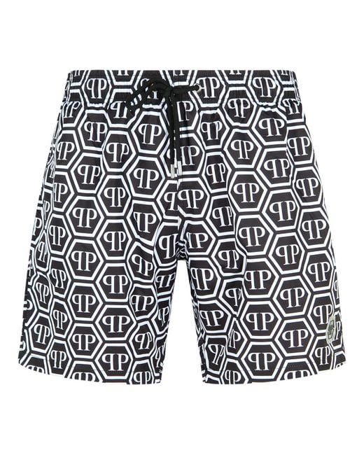 Philipp Plein Black Polyester Swimsuit in het Blue voor heren