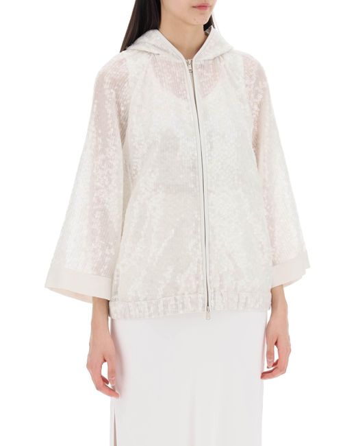 Brunello Cucinelli Silk Crispy Jacket Met Volg in het White