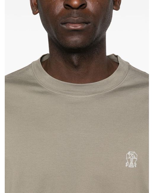 Brunello Cucinelli T-Shirt Met Geborduurd Logo in het Natural voor heren