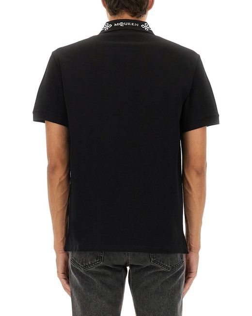 McQueen Black Alexander Mc Queen Polo Shirt With Logo On The Collar