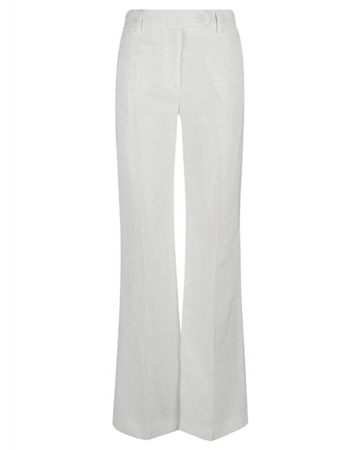 True Royal White Linen Flared Trousers