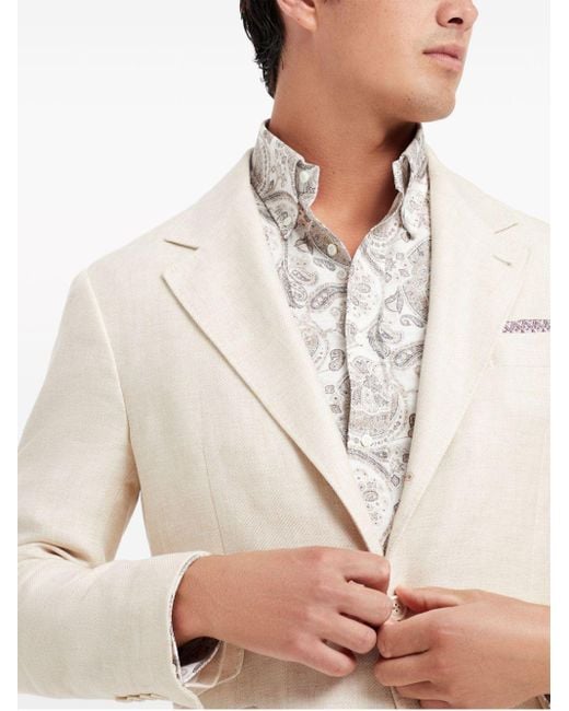 Brunello Cucinelli Natural Cotton And Linen Single-Breasted Jacket for men