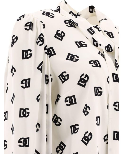 Dolce & Gabbana White Charmeuse -Hemd mit ganz DG -Logo -Druck
