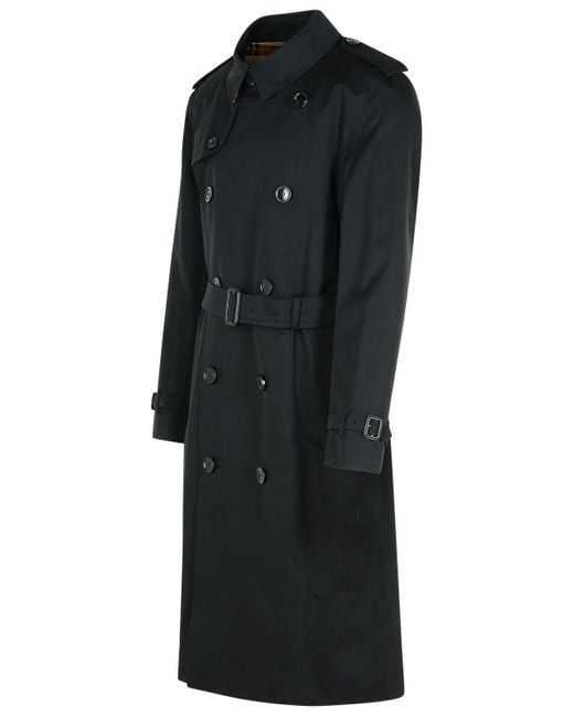 Burberry Black Long Cotton 'Kensington' Trench Coat for men