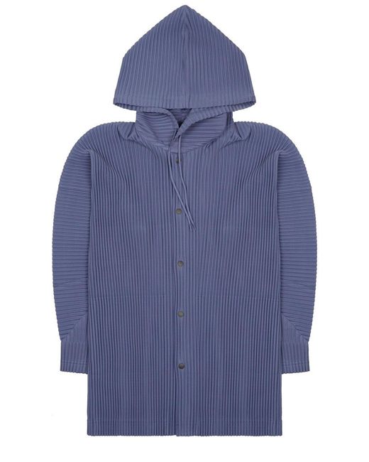 Homme Plissé Issey Miyake Blue Felpa Plissettata Con Bottoni for men