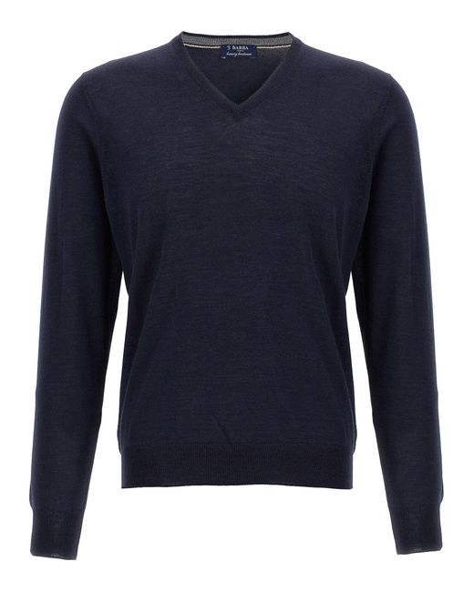 Barba Napoli Blue Wool And Silk Sweater for men