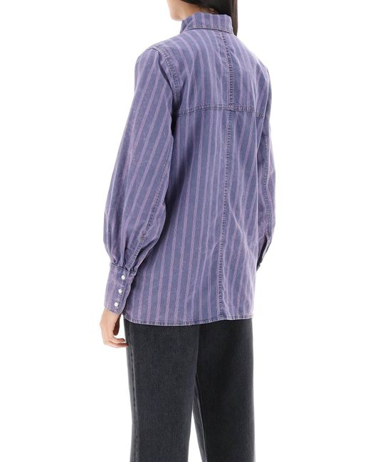Ganni Gestreepte Denim Shirt in het Purple
