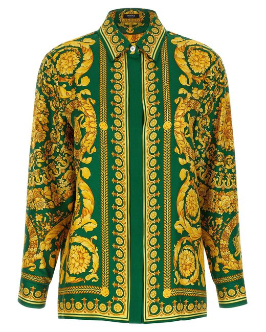 Versace Green Grünes Seidenhemd Mit Muster