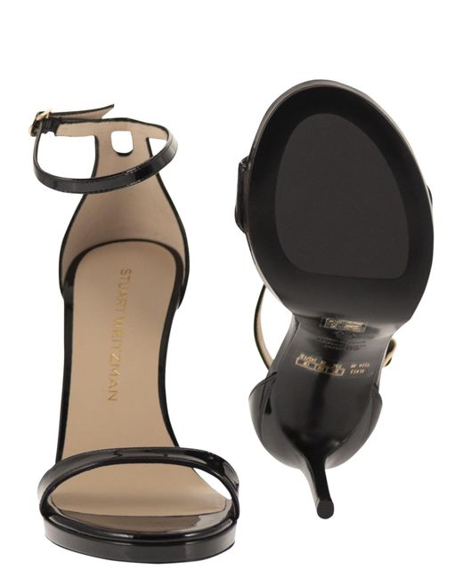 Stuart Weitzman Black Shiny Leather Platform Sandals With Stiletto Heel