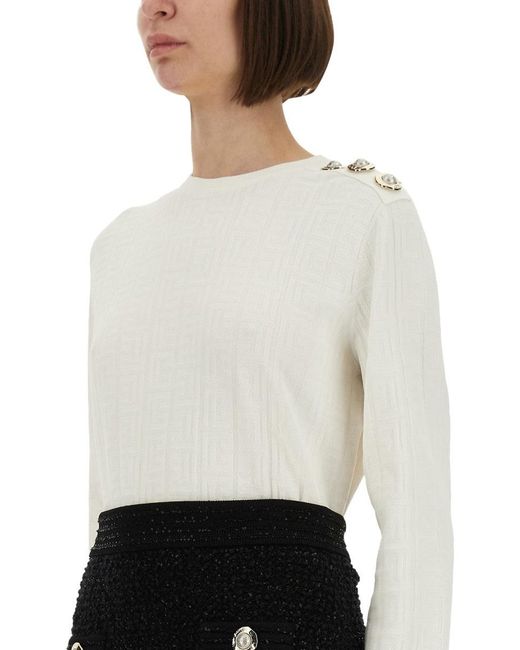 Balmain White Crew Neck Sweater