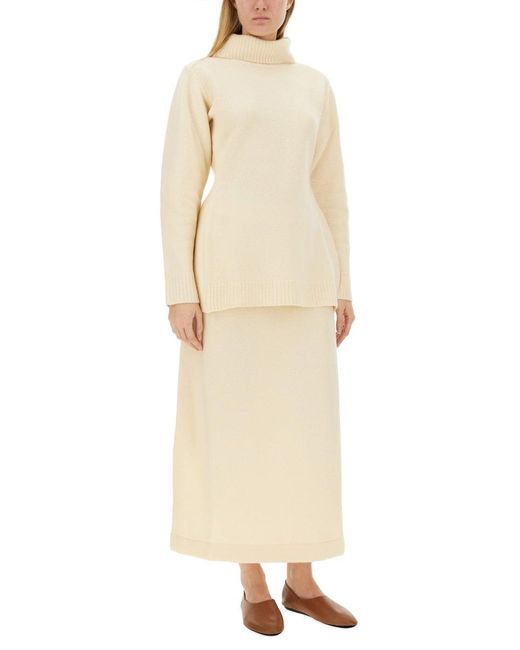 Jil Sander Natural Wool Midi Skirt