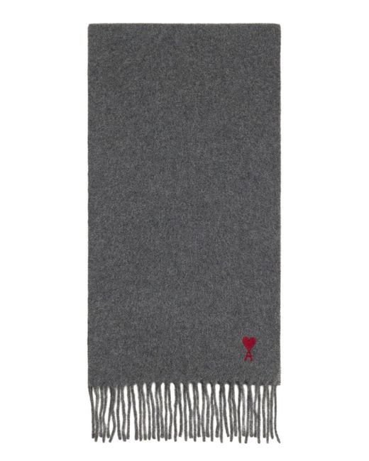AMI Gray De Coeur Wool Scarf for men