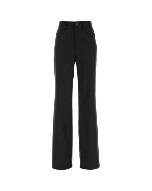Balenciaga Black Embroidered Wool Palazzo Pant
