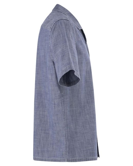 Peserico Blue Lightweight Cotton Chambray-Effect Short-Sleeve Shirt for men